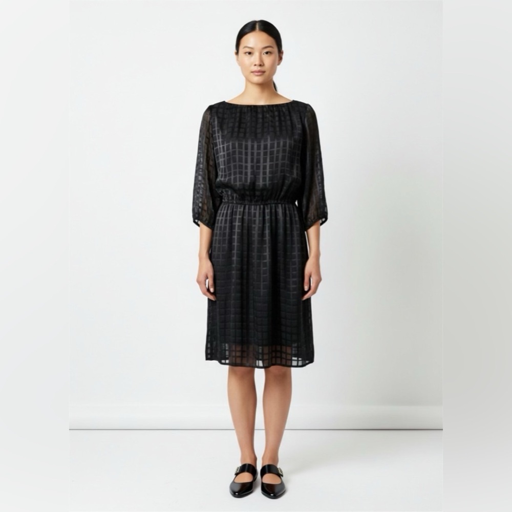 Alice + Olivia Black Silk Blend Semi-Sheer Windowpane Dress Sz S